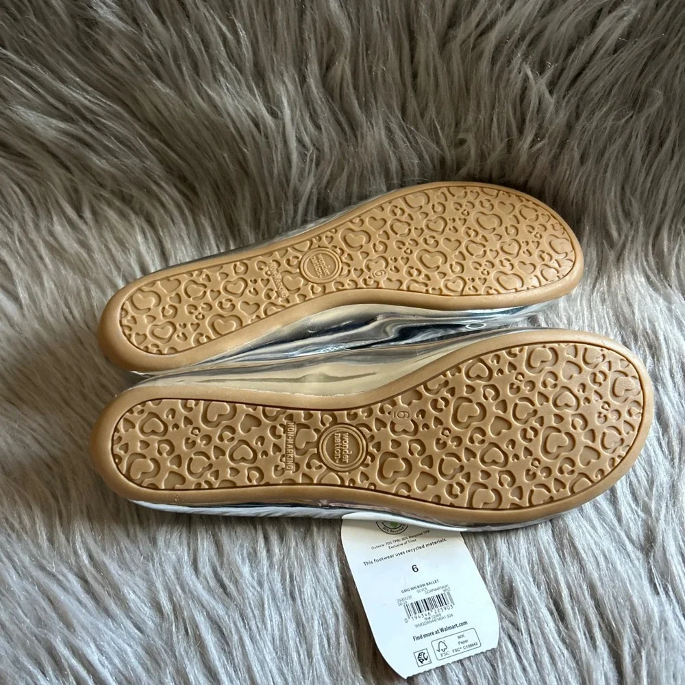 Wonder Nation Bow Ballet Flats Big Girls Size 6 Silver Slip On Mary Jane Shoes